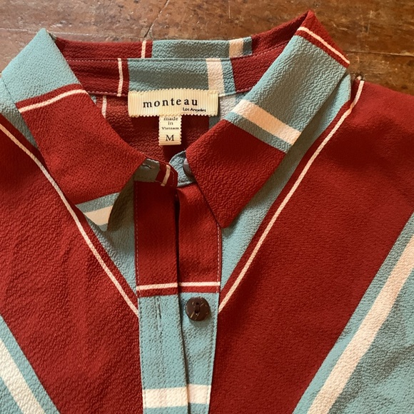 MONTEAU women’s brown and blue pastel  collard TShirt Midi dress, size Medium - Picture 4 of 12